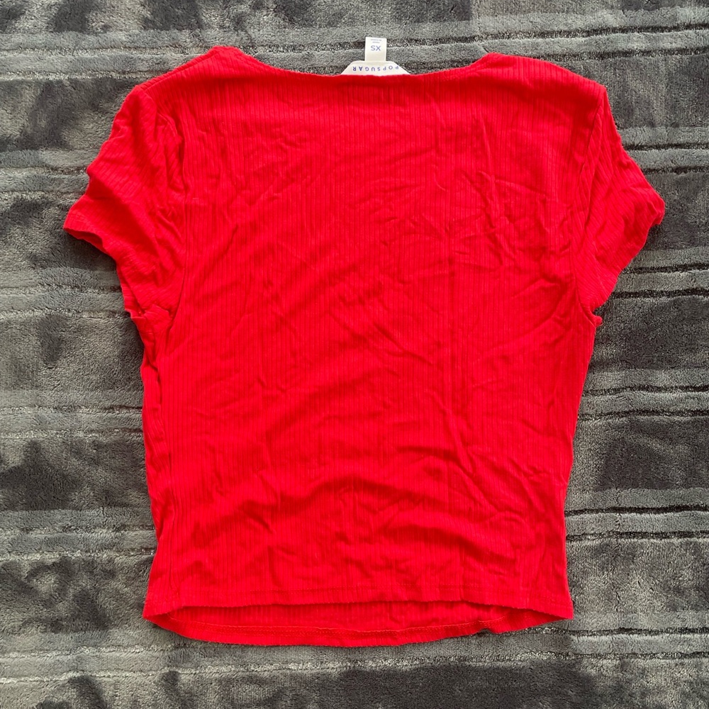 Red Ribbed Teens Crop Top - Picture 2 of 3